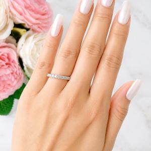 Round‑Cut Lab White Sapphire Wedding Band • 10‑Stone, 2.5mm, Sterling Silver