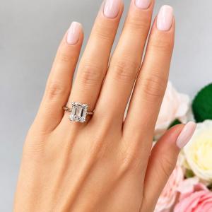 Emerald-Cut Lab White Sapphire Engagement Ring • 10x8mm—12x10mm, Sterling Silver