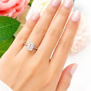Emerald-Cut Lab White Sapphire Engagement Ring • 10x8mm, Sterling Silver