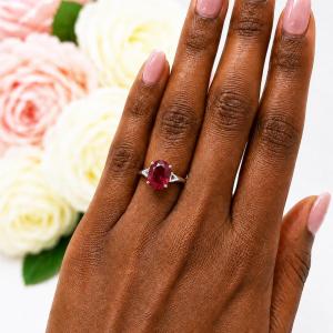 Oval-Cut Lab Ruby Solitaire Ring • 10x8mm—16x12mm, Sterling Silver