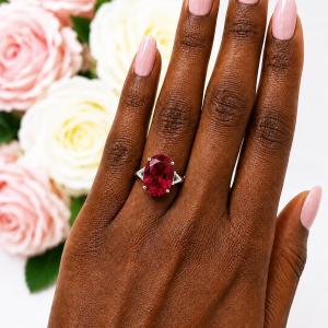 Oval-Cut Lab Ruby Solitaire Ring • 10x8mm—16x12mm, Sterling Silver