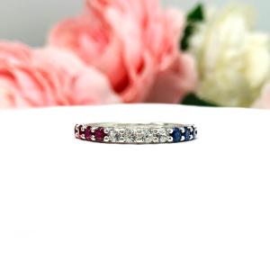 Patriotic Lab Sapphire & Ruby Band • 2.5mm Round, Fourth of July Ring, Sterling Silver