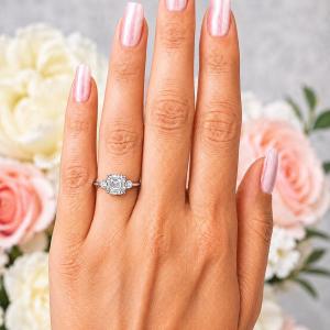 Asscher-Cut CZ 3-Stone Ring • 8mm—11mm, Round Accents, Sterling Silver