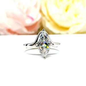 Marquise-Cut CZ Engagement Ring • 10x5mm—14x7mm, Wrap Bypass Shank, Sterling Silver
