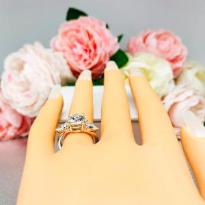 Round & Pear-Cut Moissanite 3-Stone Engagement Ring • 8mm, Sterling Silver