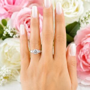Round & Pear-Cut Moissanite 3-Stone Engagement Ring • 8mm, Sterling Silver