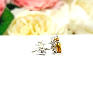 Radiant-Cut Amber-Gold Citrine Stud Earrings • 7x5mm, Sterling Silver