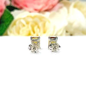 Radiant-Cut Amber-Gold Citrine Stud Earrings • 7x5mm, Sterling Silver