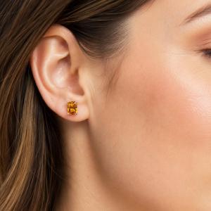 Radiant-Cut Amber-Gold Citrine Stud Earrings • 7x5mm, Sterling Silver
