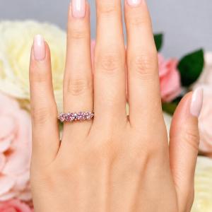 Round-Cut Lab Padparadscha Sapphire Band • 4mm, 4 or 5-Stone, Sterling Silver