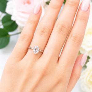 Oval-Cut Lab White Sapphire Engagement Ring • 8x6mm, 9x7mm, Sterling Silver, 6-Prong, Tulip Design