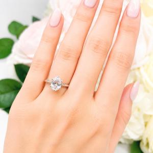 Oval-Cut Lab White Sapphire Engagement Ring • 8x6mm, 9x7mm, Sterling Silver, 6-Prong, Tulip Design