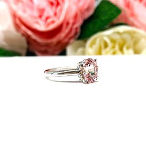 Oval-Cut Pink Peach Lab Padparadscha Sapphire Ring • 8x6mm, Sterling Silver, Size 5.5