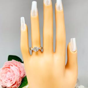 Round-Cut Moissanite Engagement Ring • 6.5mm—8mm, Sterling Silver, Leaf Design