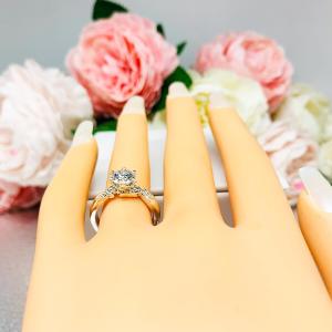 Round-Cut Moissanite Engagement Ring • 6.5mm—8mm, Sterling Silver, Leaf Design