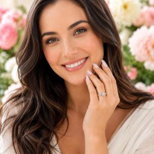 Round-Cut Moissanite Engagement Ring • 6.5mm—8mm, Sterling Silver, Leaf Design