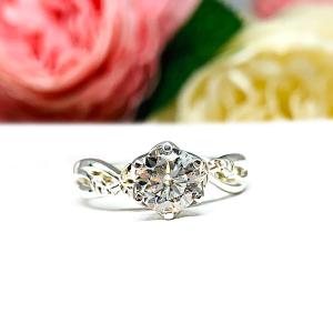 Round-Cut Moissanite Engagement Ring • 6.5mm—8mm, Sterling Silver, Leaf Design