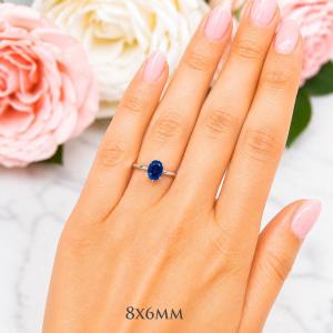 Oval-Cut Lab Blue Sapphire Solitaire Ring • 8x6mm—10x8mm, Sterling Silver, 6-Prong