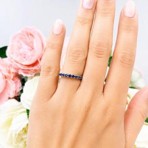 Round‑Cut Lab Blue Sapphire Band • 12‑Stone, 2.5mm, Sterling Silver