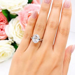 Oval-Cut Lab White Sapphire Solitaire Ring • 12x10mm, Sterling Silver, Size 6