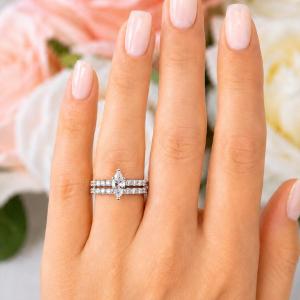 Marquise-Cut CZ Engagement Ring or Bridal Set • 10x5mm—14x7mm, Sterling Silver