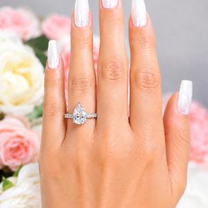 Pear-Cut CZ Engagement Ring or Bridal Set • 9x6mm—12x8mm, Sterling Silver
