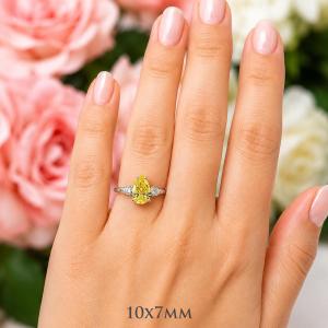 Canary Yellow Pear-Cut CZ 3-Stone Engagement Ring • 10x7mm—12x8mm, Sterling Silver