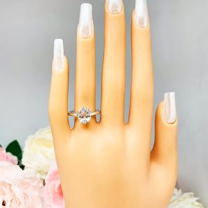 Oval-Cut Lab White Sapphire Engagement Ring • 10x8mm, Sterling Silver, 6-Prong, Size 6