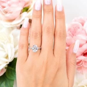 Oval-Cut Lab White Sapphire Engagement Ring • 10x8mm, Sterling Silver, 6-Prong, Size 6