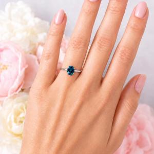 Oval-Cut Teal Blue Lab Gemstone Solitaire Ring • 8x6mm—10x8mm, Sterling Silver