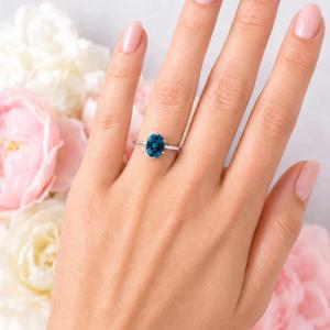 Oval-Cut Teal Blue Lab Gemstone Solitaire Ring • 8x6mm—10x8mm, Sterling Silver