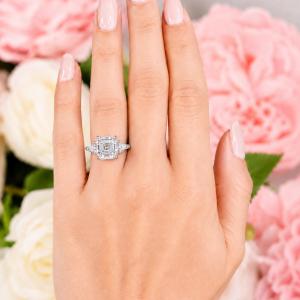 Asscher & Trillion-Cut CZ Engagement Ring • 8mm—10mm, Sterling Silver