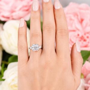 Asscher & Trillion-Cut CZ Engagement Ring • 8mm—10mm, Sterling Silver