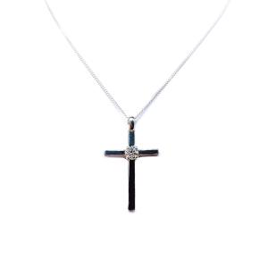 Round Moissanite Cross Pendant • 5mm, Sterling Silver