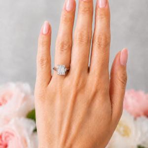 Emerald-cut CZ Engagement Ring • 8x6mm—10x8mm, Sterling Silver