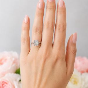 Emerald-cut CZ Engagement Ring • 8x6mm—10x8mm, Sterling Silver