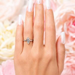 Marquise-Cut CZ Engagement Ring • 10x5mm—14x7mm, Wrap Bypass Shank, Sterling Silver
