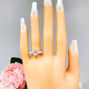 Round & Pear-Cut Moissanite 3-Stone Engagement Ring • 8mm, Sterling Silver