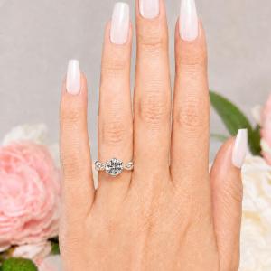 Round-Cut Moissanite Engagement Ring • 6.5mm—8mm, Sterling Silver, Leaf Design