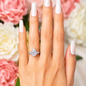 Pear-Cut CZ 3-stone Engagement Ring • 10x7mm—15x10mm, Sterling Silver
