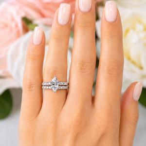 Marquise-Cut CZ Engagement Ring or Bridal Set • 10x5mm—14x7mm, Sterling Silver