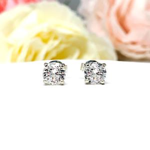 Round-Cut Lab White Sapphire Stud Earrings • 6mm, Sterling Silver