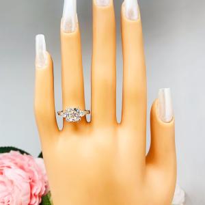 Cushion-Cut Moissanite 3-Stone Engagement Ring • 6mm—9mm Center, Sterling Silver