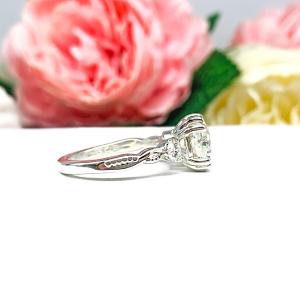 Cushion-Cut Moissanite 3-Stone Engagement Ring • 6mm—9mm Center, Sterling Silver