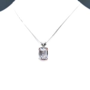 Sterling silver necklace featuring a 12x10mm emerald-cut lab-created white sapphire pendant in a 4-prong setting.