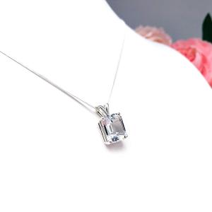 Sterling silver necklace featuring a 12x10mm emerald-cut lab-created white sapphire pendant in a 4-prong setting.