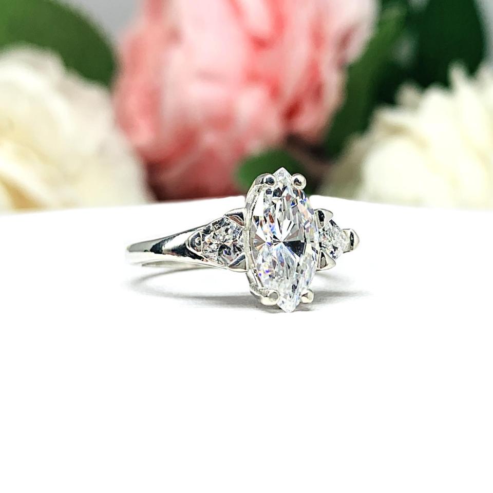 Marquise Cubic Zirconia Trillion Accents Engagement Ring