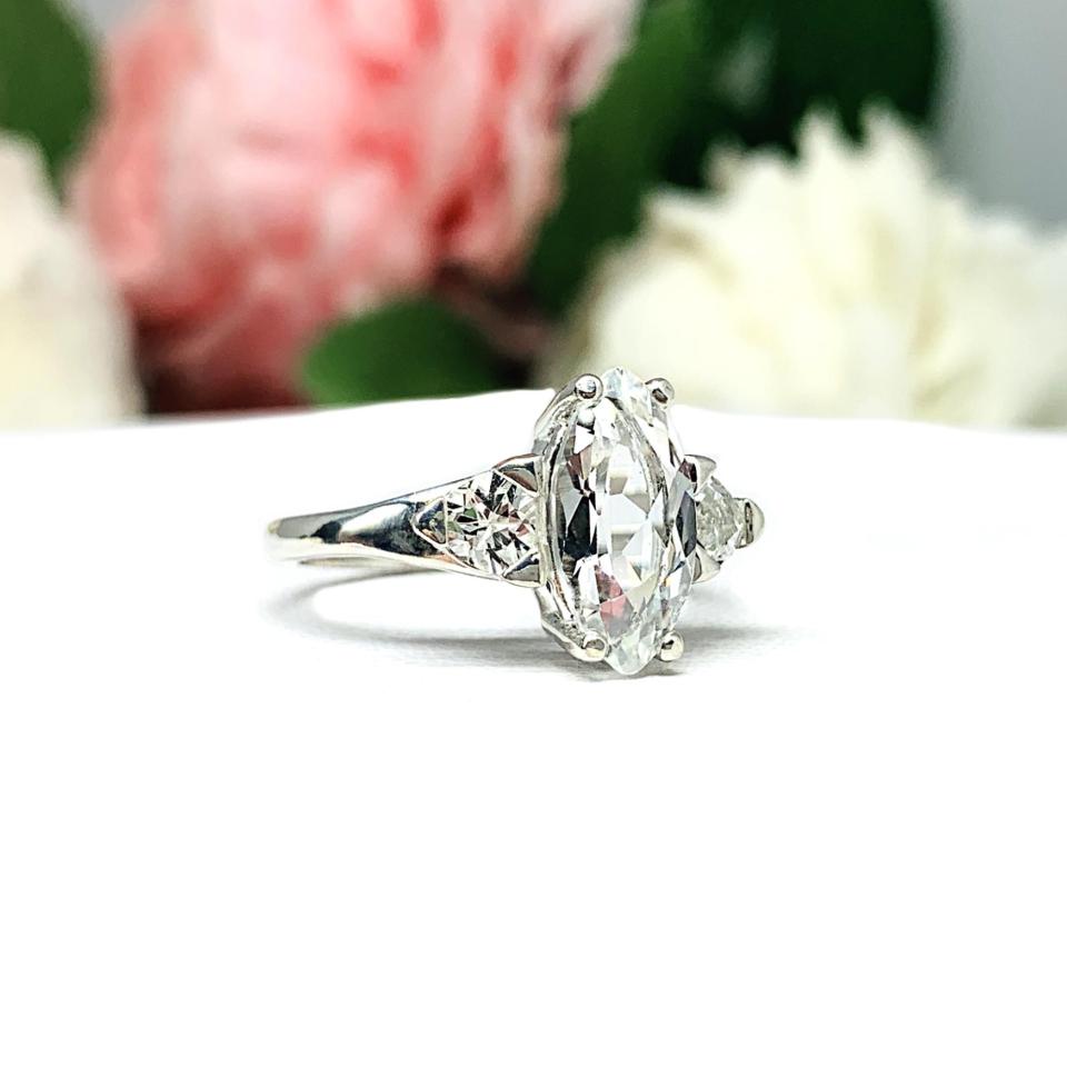 Natural White Topaz Marquise Trillions Accents Engagement Ring Size 7 FINAL SALE