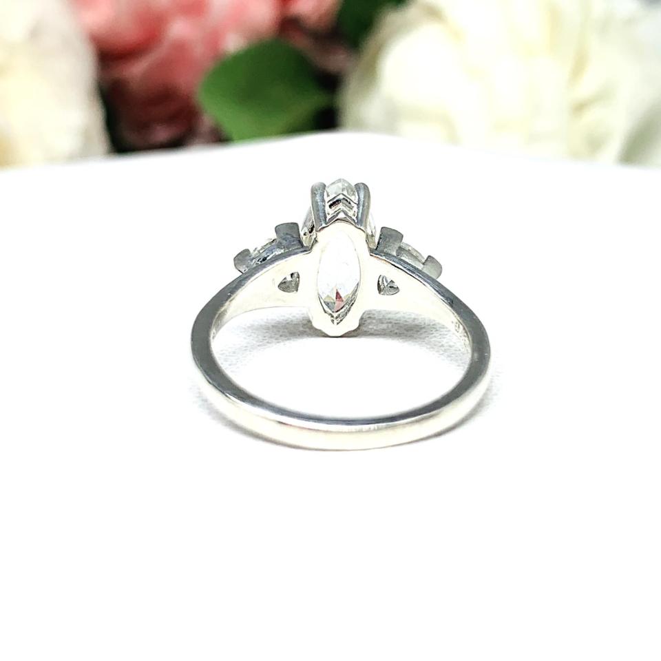 Natural White Topaz Marquise Trillions Accents Engagement Ring Size 7 FINAL SALE
