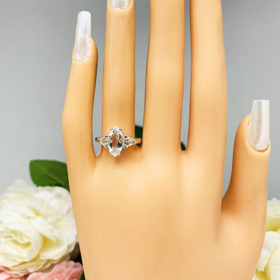 Natural White Topaz Marquise Trillions Accents Engagement Ring Size 7 FINAL SALE